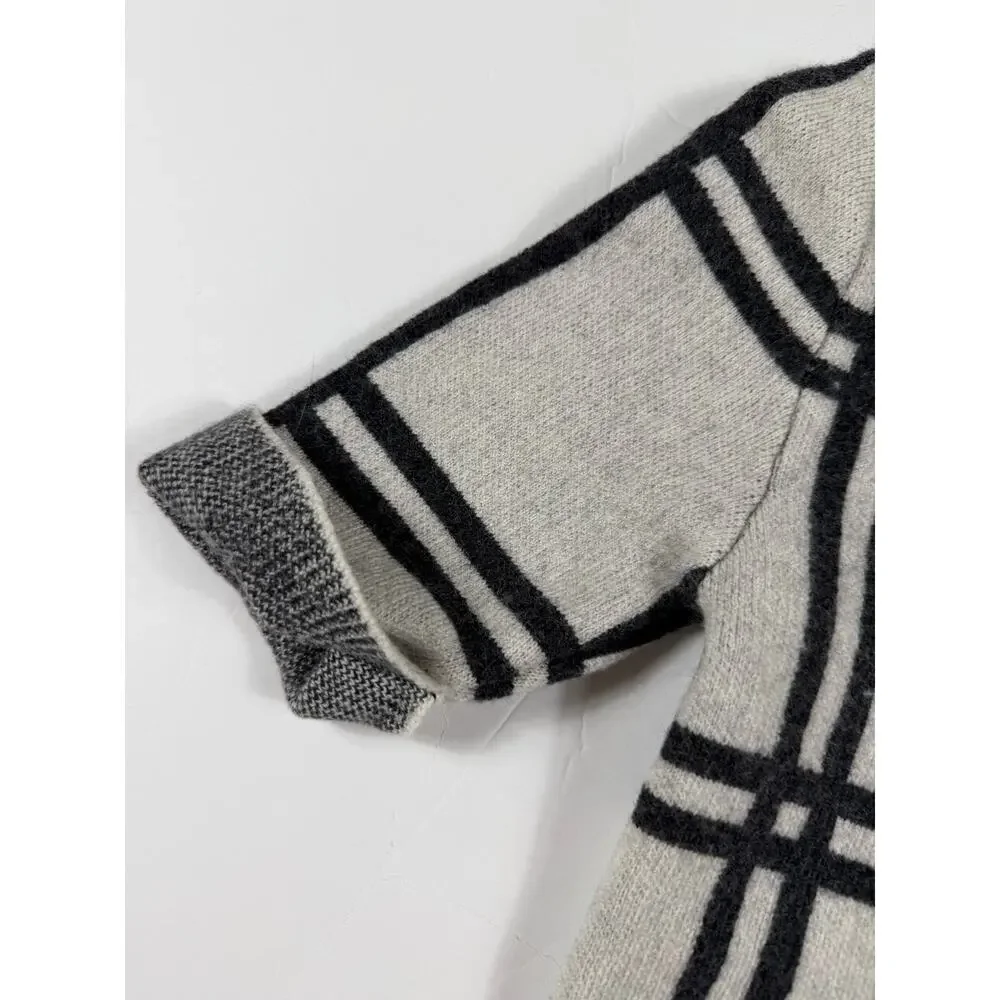 Nui Organics Merino Wool Plaid Turtleneck Sweater Dress Gray Plaid Size 5